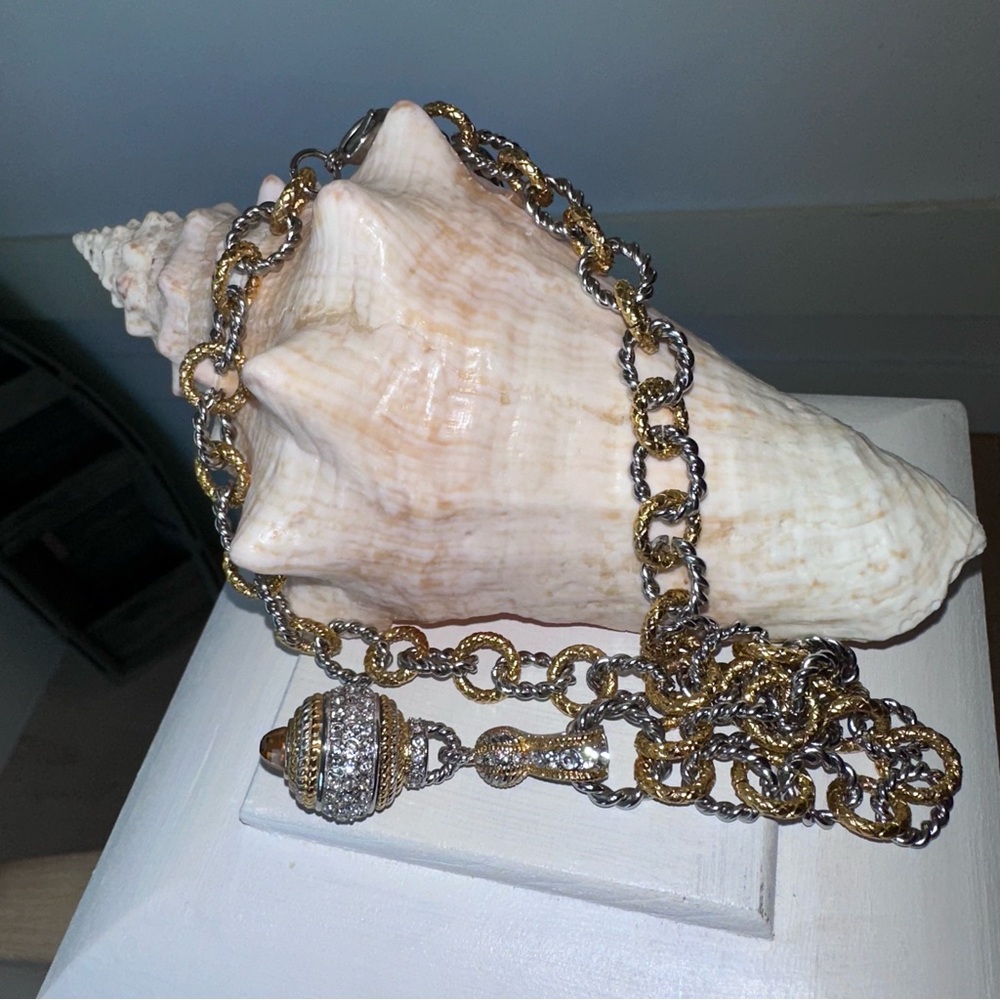 DSMK - Stainless Steel Rhinestone Curblink silver and gold Necklace w/ Enhancer